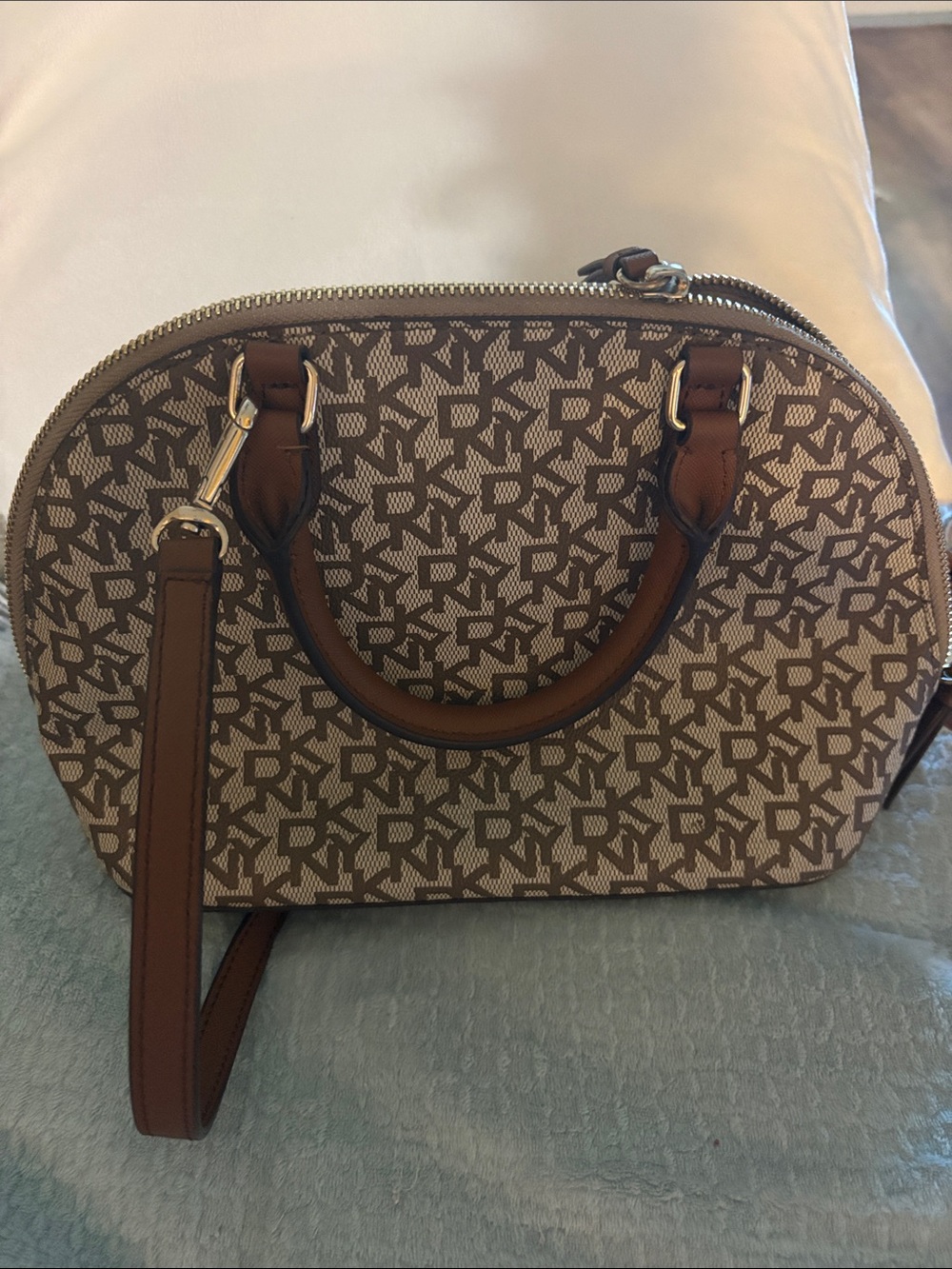 DKNY Brown Monogram Small Dome Satchel Handbag
